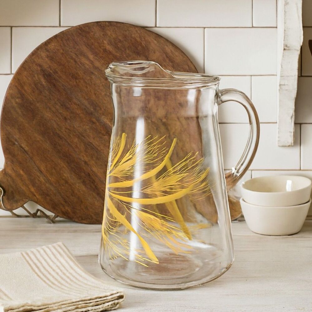 Libbey Golden Wheat Grass Pitcher 72oz  With Ice Lip 9” Tall Vintage 70s MCM